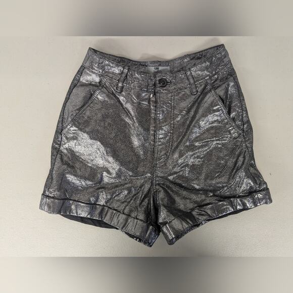RTR Ba&sh sz0 xs ELRIC SHORT grey metallic high rise silvery unique cuffed suede - Picture 1 of 9